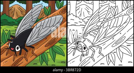 Insecte Cicada animal Colored Cartoon illustration Illustration de Vecteur