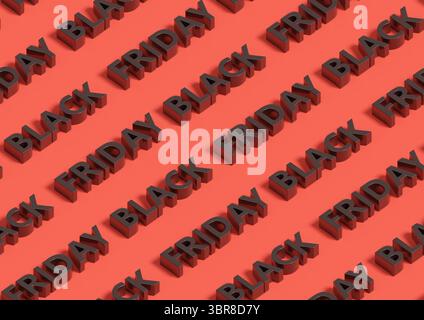 Motif sans couture isométrique de texte Black Friday. illustration 3d. Banque D'Images