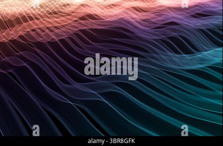 Une vue persepctive d'une série de lignes ondulantes et colorées floues - rendu 3D. Banque D'Images