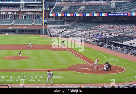22 août 2020 : les Phillies de Philadelphie affrontent les Braves d'Atlanta dans un stade vide lors de la première manche d'un match de la MLB au Truist Park à Atlanta, Géorgie. Austin McAfee/CSM(image de crédit : &copy ; Austin McAfee/CSM via ZUMA Wire) Banque D'Images