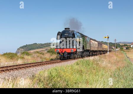 Flying Scotsman quitte Blue Anchor pour Minehead sur le West Somerset Railway Banque D'Images