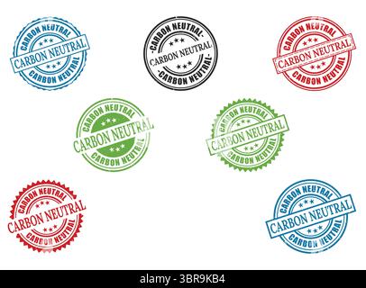 Une vaste collection de timbres neutres en carbone, ensemble vectoriel d'étiquettes Grunge écologiques Illustration de Vecteur