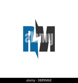 Lettre RM logo avec icône Lightning, concept de conception de logo Power Energy de combinaison de lettres. Illustration de Vecteur