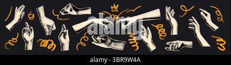 Illustration vectorielle de collage demi-ton des gestes des mains Illustration de Vecteur