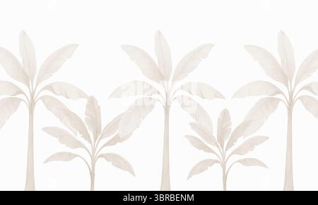 Mur mural botanique neutre – paysage de feuillage tropical en aquarelle monochrome douce Banque D'Images