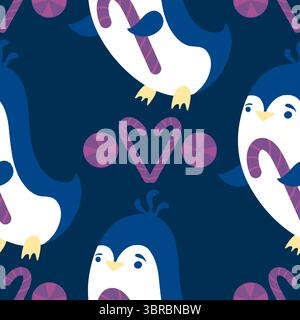 Motif de pingouin sans couture animaux de Noël pour l'emballage du papier et des tissus et des draps et des vêtements pour enfants imprimés et emballage du nouvel an et pac d'hiver Noel Banque D'Images