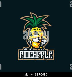 Vecteur de conception de logo de mascotte d'ananas avec style de concept d'illustration moderne pour l'impression de badge, d'emblème et de t-shirt. Illustration ananas intelligente. Illustration de Vecteur