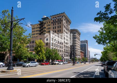 Vue sur la rue du centre-ville de Salt Lake City, Utah, États-Unis Banque D'Images