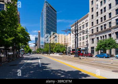 Vue sur la rue du centre-ville de Salt Lake City, Utah, États-Unis Banque D'Images