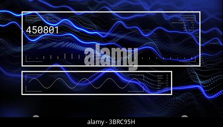 Affichage des panneaux de données rectangulaires avec affichage numérique 450801 et forme d'onde bleue sur l'affichage numérique Banque D'Images