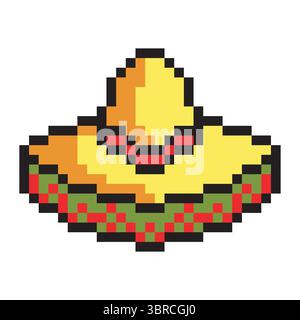 Chapeau Sombrero mexico en pixel art. Illustration de Vecteur