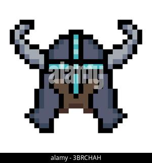 Casque Viking corné dans le style pixel art Illustration de Vecteur