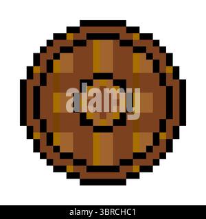 Bouclier Viking dans le style pixel art. Illustration de Vecteur