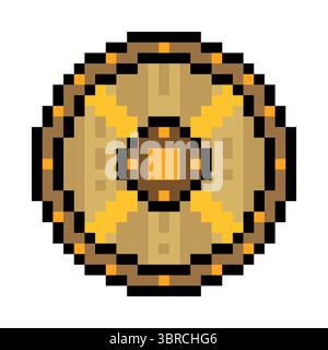 Bouclier Viking médiéval dans le style pixel art Illustration de Vecteur