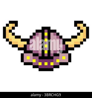 Casque Viking corné dans le style pixel art Illustration de Vecteur