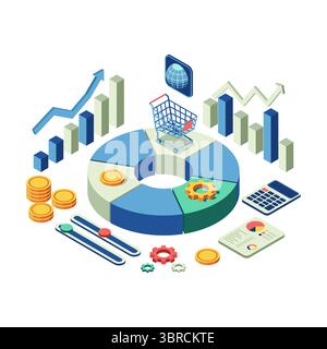 Expansion isométrique des parts de marché et analyse financière. Concept d'expansion des parts de marché Illustration de Vecteur