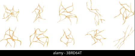 Ensemble de formes de fissure de kintsugi or. Eléments dorés japonais isolés sur bg blanc. Collection vectorielle élégante Illustration de Vecteur
