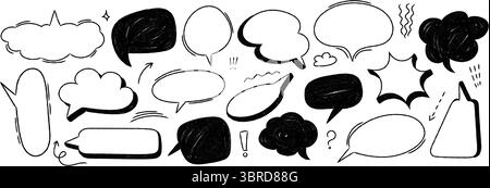 Ensemble de ballon de parole de crayon dessiné à la main avec texture rugueuse colorée. Bulles de conversation comique de dessin animé dans le style doodle. Cadres de dialogue vectoriel Illustration de Vecteur