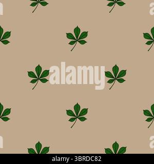 Motif vectoriel sans couture de feuilles de châtaignier dessinées à la main détaillées sur un fond beige, créant un design automnal minimaliste mais élégant. Illustration de Vecteur