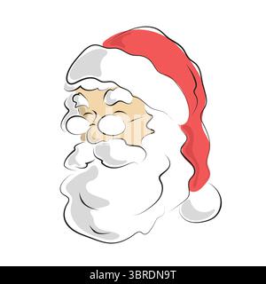Vecteur d'illustration de tête de Père Noël dessiné à la main avec des lignes noires isolées sur fond blanc. Illustration de Vecteur