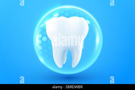 vecteur réaliste 3d dent brillante saine. Bouclier autour de la dent blanche. Soins dentaires, protection et blanchiment. Illustration vectorielle Illustration de Vecteur