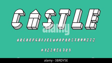 Ensemble de lettres de police d'alphabets et de chiffres conception abstraite moderne avec des formes géométriques avec illustration vectorielle de concept 3D. Illustration de Vecteur