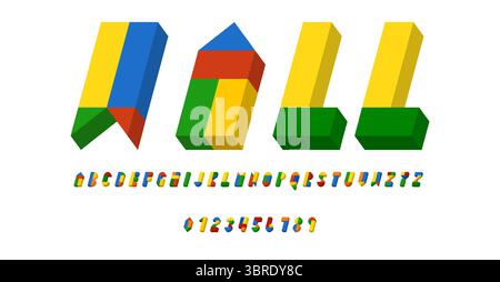 Ensemble de lettres de police d'alphabets et de chiffres conception abstraite moderne avec des formes géométriques avec illustration vectorielle de concept 3D. Illustration de Vecteur