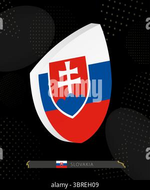 Icône de bouclier de drapeau Slovaquie en 3D sur fond de rugby abstrait moderne sombre. Parfait pour les événements sportifs, les thèmes patrimoniaux, les célébrations nationales et patri Illustration de Vecteur