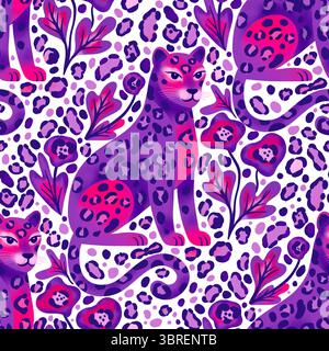 Fantaisiste léopard guépard motif jungle fleurs tropicales taches peau d'animal Bold vibrant Art décoratif Banque D'Images