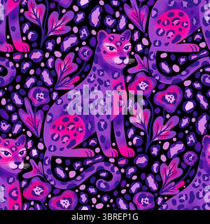 Fantaisiste léopard guépard motif jungle fleurs tropicales taches peau d'animal Bold vibrant Art décoratif Banque D'Images