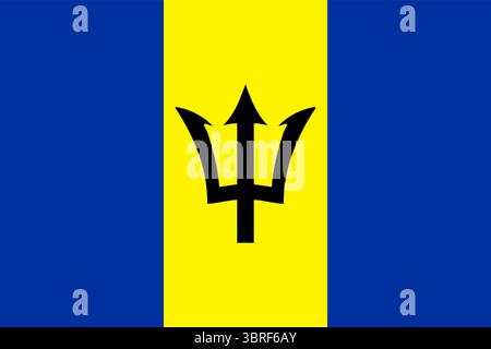 Drapeau de la Barbade – drapeau national officiel avec des bandes verticales bleues et dorées et un trident noir central, illustration vectorielle, symbole des Caraïbes Illustration de Vecteur