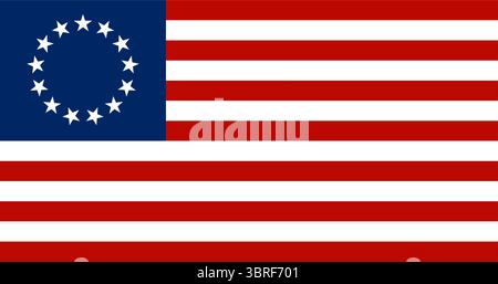 Drapeau Betsy Ross, États-Unis – drapeau américain historique avec 13 étoiles dans un cercle et 13 bandes rouges et blanches, premier drapeau des États-Unis, illustration vectorielle Illustration de Vecteur