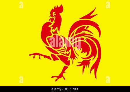 Drapeau de Wallonie, Belgique – drapeau régional officiel avec emblème de coq rouge sur fond jaune, illustration vectorielle Illustration de Vecteur