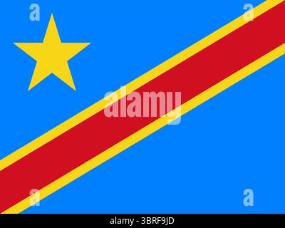 Drapeau de la République démocratique du Congo – champ bleu ciel avec étoile jaune dans le canton et bande rouge diagonale bordée de jaune, ressortissant officiel Illustration de Vecteur