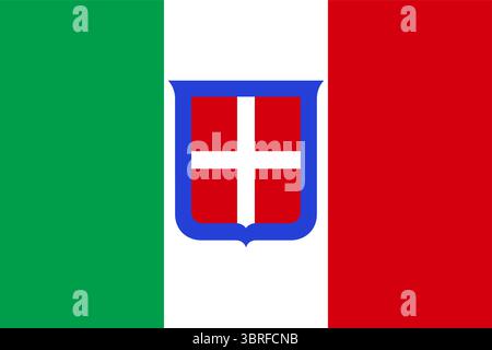 Drapeau du Royaume d'Italie (1861-1946) — drapeau national italien historique avec armoiries de Savoie, utilisé pendant l'ère monarchique avant la république Illustration de Vecteur