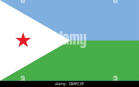Drapeau national de Djibouti – rayures horizontales bleu clair et vert avec triangle blanc et étoile rouge, drapeau officiel du pays africain, illustration vectorielle Illustration de Vecteur