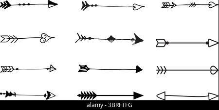 Ensemble de flèches noires dessinées à la main – icônes décoratives de flèche de ligne bohème dans divers styles pour la conception et l'illustration Illustration de Vecteur