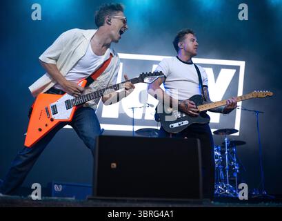 McFly joue au Scarborough Open Air Theatre. Samedi 12 juillet 2025. Crédit : Tracy Daniel/Alamy Banque D'Images