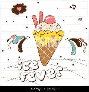Cônes de crème glacée colorés avec garnitures sucrées Illustration de Vecteur