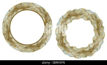 Ensemble de cadres ronds avec texture de sable de mer. Aquarelle dessinée à la main clip art dans des couleurs neutres sur fond blanc pour la conception nautique, vaisselle, affiche Banque D'Images