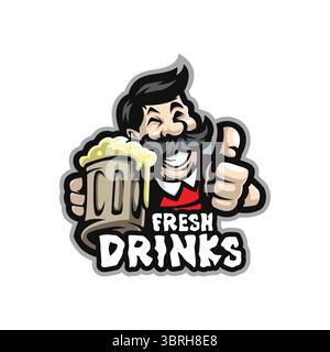 Vecteur de conception de logo de mascotte Fresh Drinks avec style de concept pour l'impression de badge, d'emblème et de t-shirt. Illustration des boissons fraîches. Illustration de Vecteur