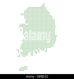 Illustration vectorielle moderne de la Corée du Sud formée par des points verts régulièrement espacés sur un fond blanc propre. Parfait pour les présentations, les infographies, les dig Illustration de Vecteur