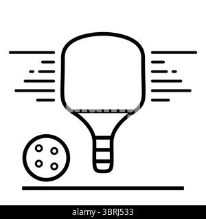 Vecteur stylisé d'art de ligne d'une pagaie de pickleball et d'une balle avec des lignes de mouvement, symbolisant la vitesse et l'action. Idéal pour les designs sportifs, les applications mobiles, Illustration de Vecteur