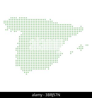 Carte vectorielle minimaliste de l'Espagne faite avec des points verts uniformément espacés sur un fond blanc propre. Idéal pour les infographies, présentations, compagnon éducatif Illustration de Vecteur