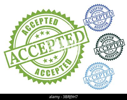 A Green Check Stamp Collection, icônes Grunge approuvées et acceptées Illustration de Vecteur