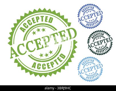 Un jeu d'étiquettes en caoutchouc Grunge, Pack vectoriel de timbre d'approbation accepté Illustration de Vecteur