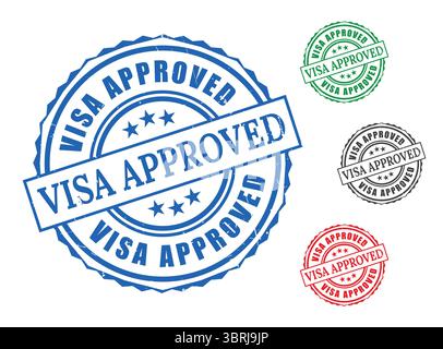 Un ensemble vectoriel de timbres de dédouanement Visa, étiquettes d'autorisation de voyage Grunge Illustration de Vecteur