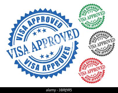 Un jeu de badges accordé par permis de voyage, vecteur d'approbation de visa de style Grunge Illustration de Vecteur