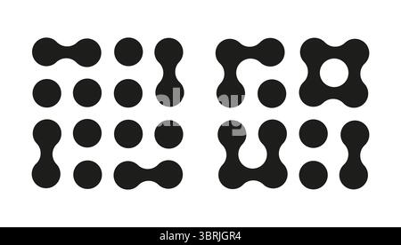 Signes de points connectés. Symboles abstraits de l'innovation. Cercles motifs organiques simples. Icônes minimalistes de Metaball. Disposition des mouvements de points. Blobs connectés Illustration de Vecteur