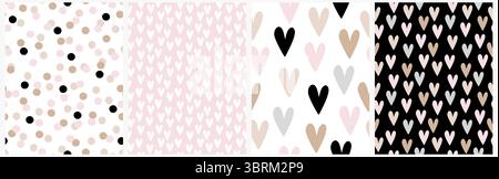 Motifs vectoriels sans couture de style enfantin avec pois et coeurs. Blancs Tiny Hearts sur Un fond rose pastel. Motif pointillé dessiné à la main. Illustration de Vecteur
